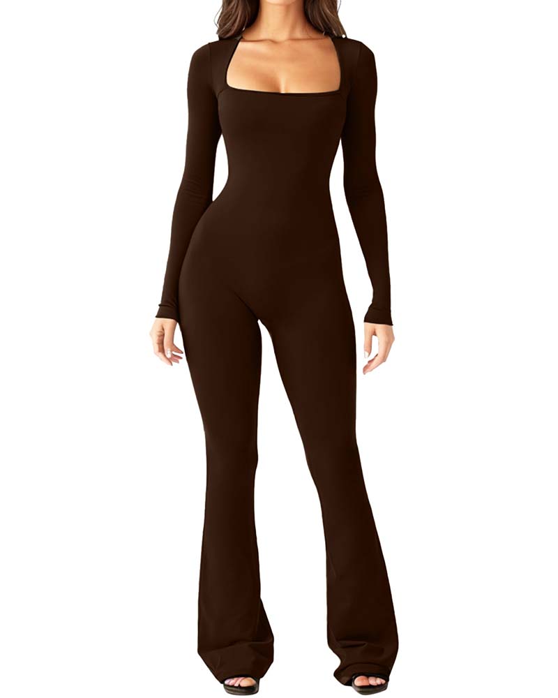 Yoga Jumpsuit With Long Sleeves And Generous Collar-Curvy-Faja