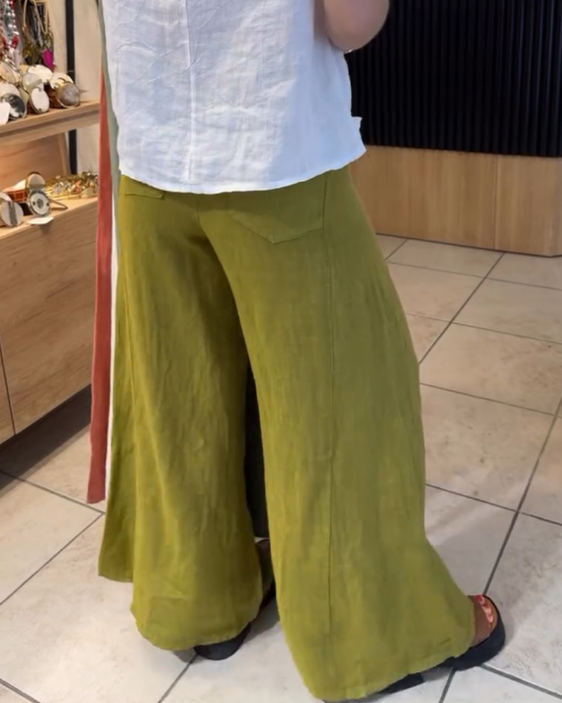 Cotton And Linen Casual Wide Leg Pants-Curvy-Faja