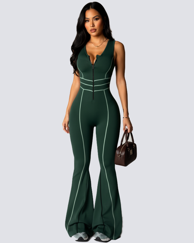 Sleeveless Zipper Fashion Open Back Yoga Sports Jumpsuit