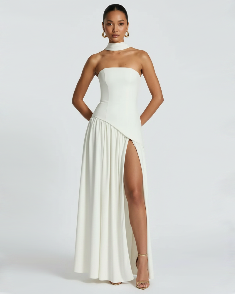 Elegant Strapless Lace-up Maxi Dress Party Gown