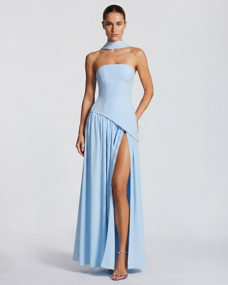 Elegant Strapless Lace-up Maxi Dress Party Gown