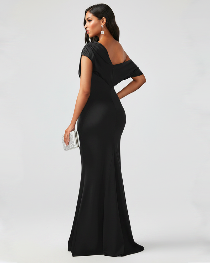 Elegant Sleeveless Off‑Shoulder Fitted Long Party Evening Dress