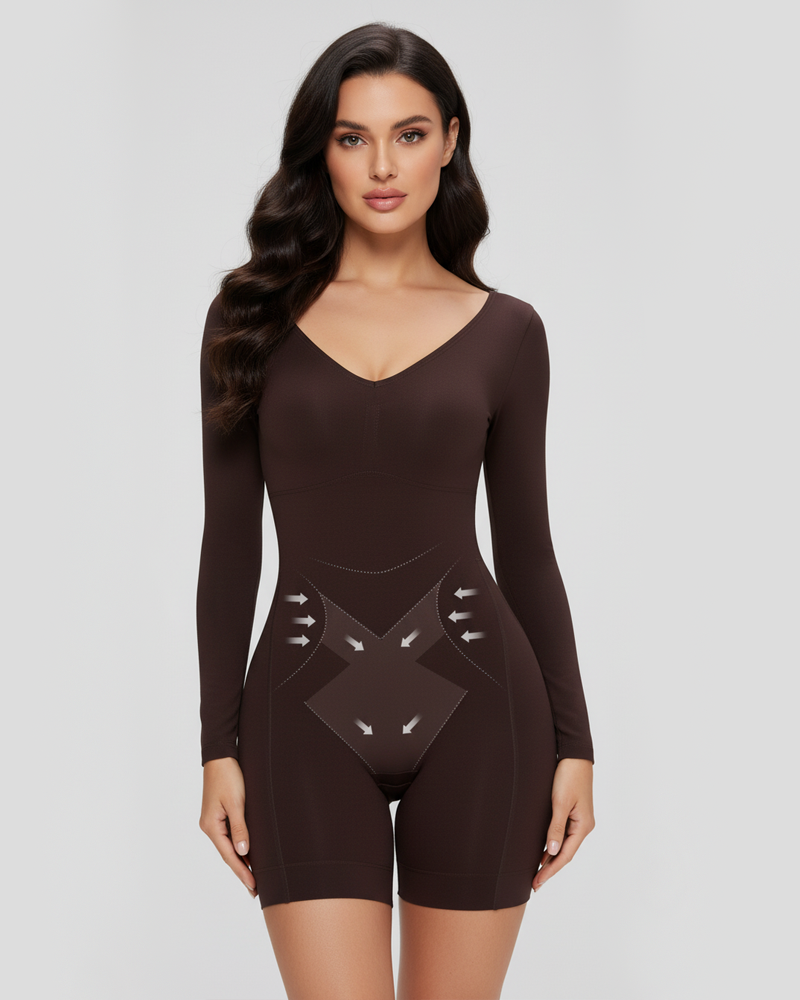 Easy Off Long Sleeve Full Body Shaping Tummy Control Butt Lifting Bodysuit（Pre-Sale）