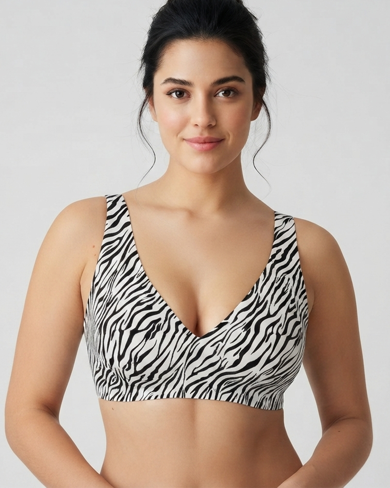 Zebra Print Deep V Wire‑Free Jelly Bra（Pre‑Sale）