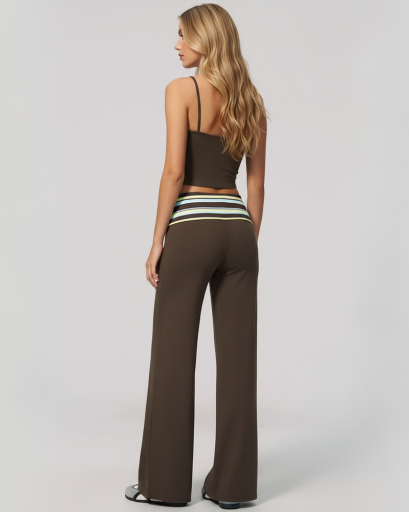Back Cutout Yoga 2 Piece Set High Waist Ruched Wide Leg Pants