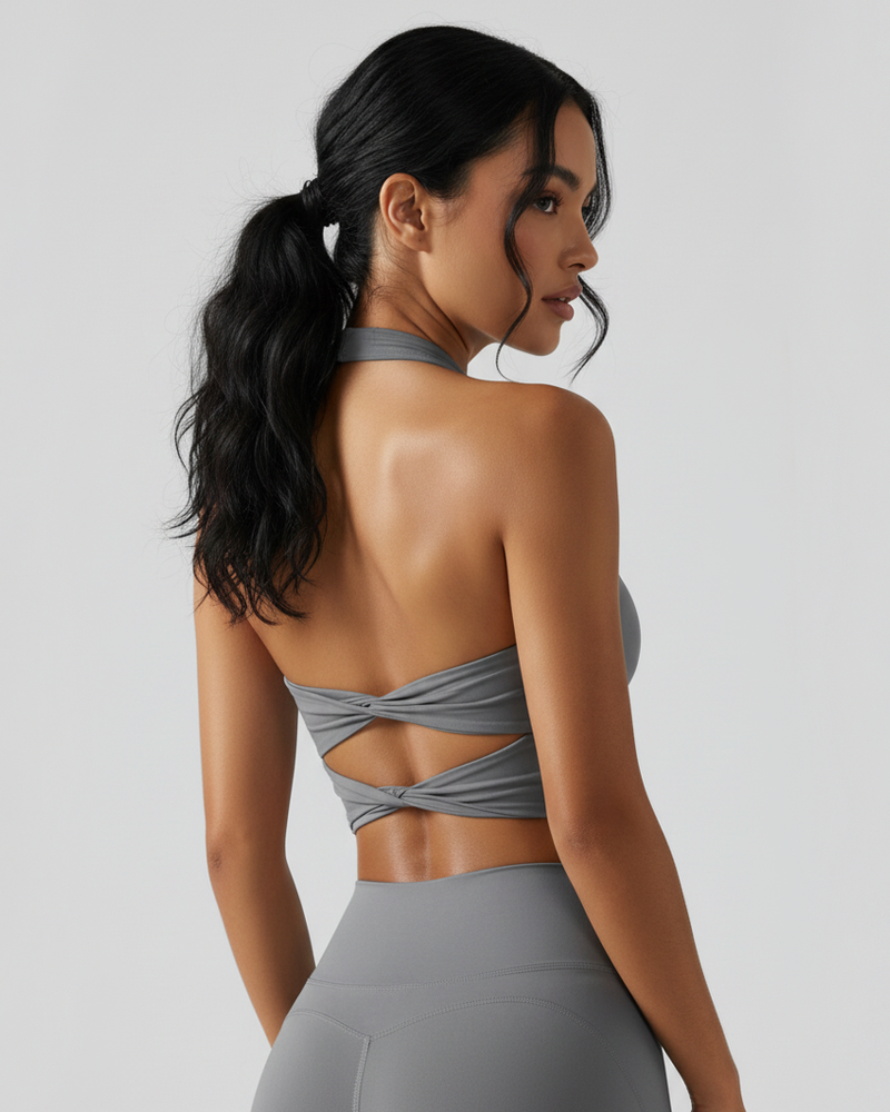 Twist Halter Tank High‑Impact Built‑in Cup Yoga Sports Bra