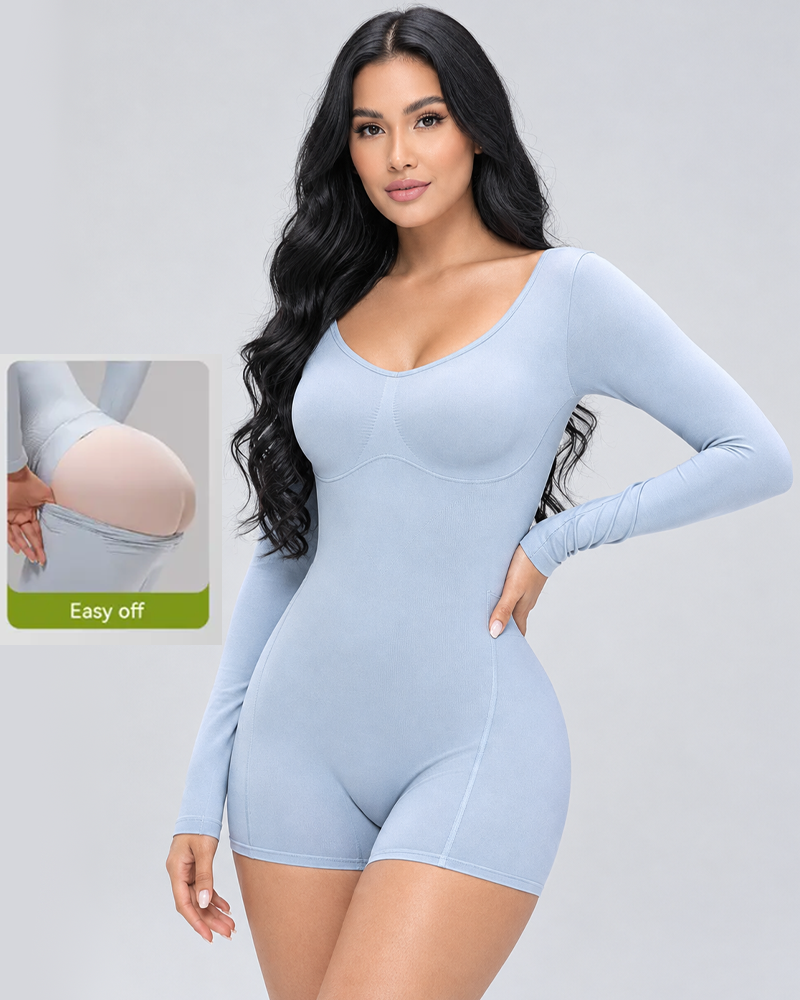 Easy Off Long Sleeve Full Body Shaping Tummy Control Butt Lifting Bodysuit（Pre-Sale）