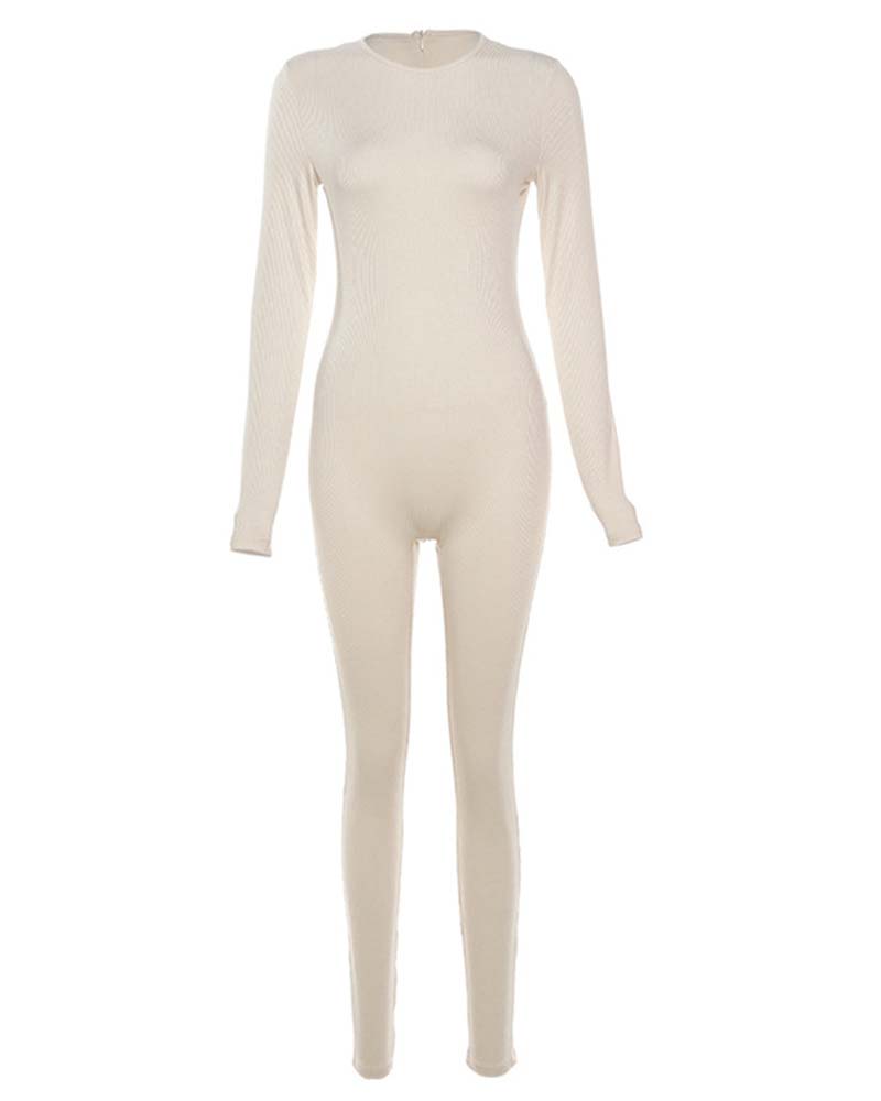 Solid Skinny Crew Neck Jumpsuit