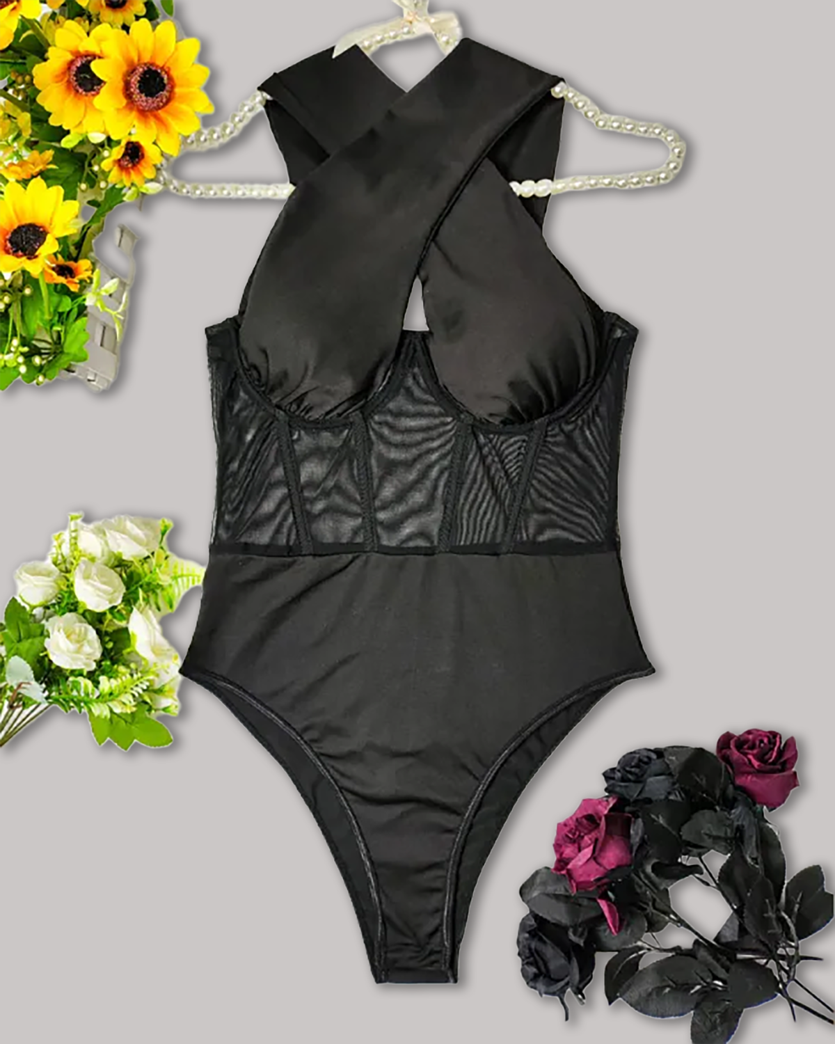 Underwire Boning Mesh Halter Body Shapewear