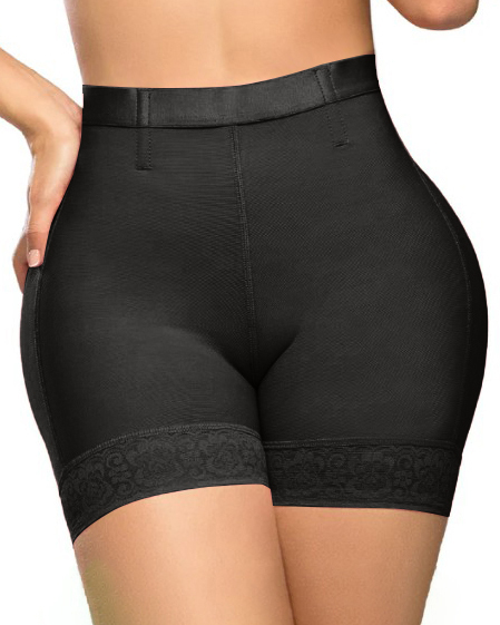 High Waist Lace Trim Butt Sculpting Short-Curvy-Faja