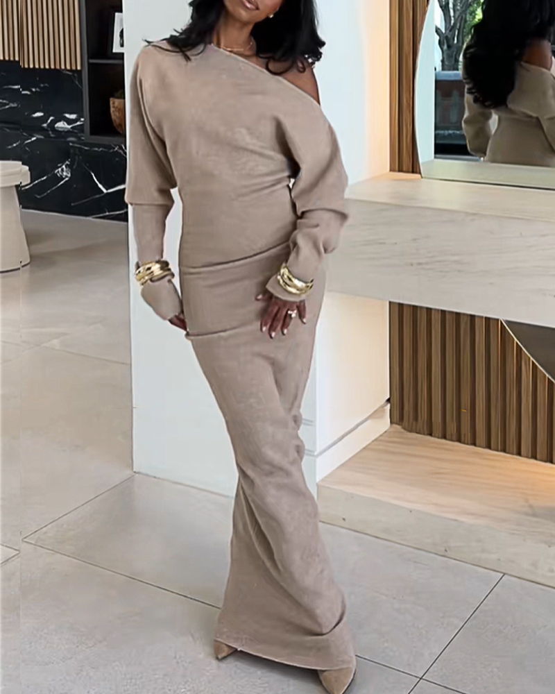 Off-Shoulder Long-Sleeved Slim-Fit Elegant And Gorgeous Sweater Dress