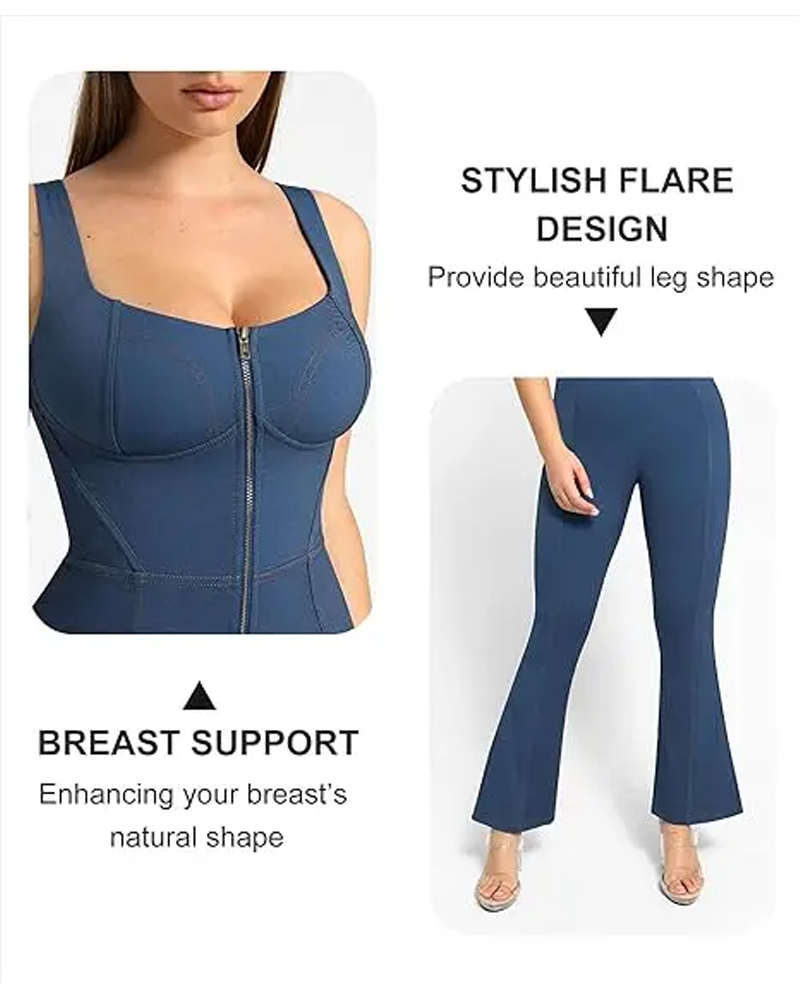 Faux Denim Built-In Shaping Tummy Control Butt Lifting Jumpsuit (Pre-sale)