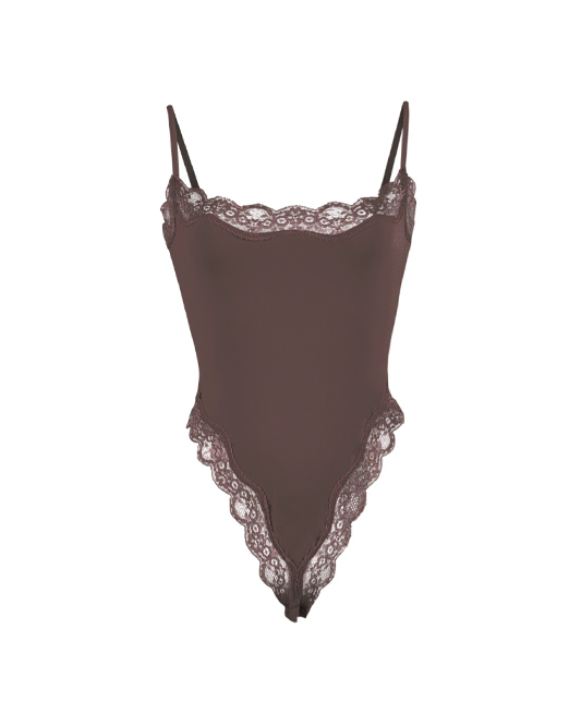 Bodysuit With Lace Trim Skin-Friendly Breathable Tight-Fitting Suspender Shapewear