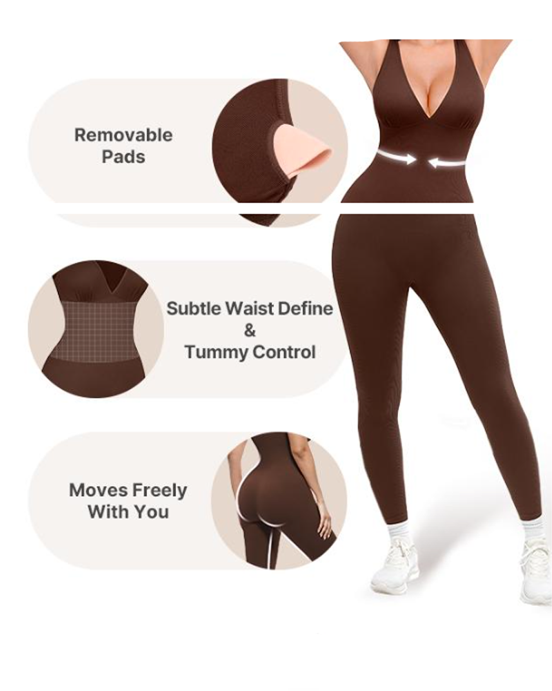 Deep V-Neck Breathable High-Waisted Tummy Control Body Shaping Bodysuit