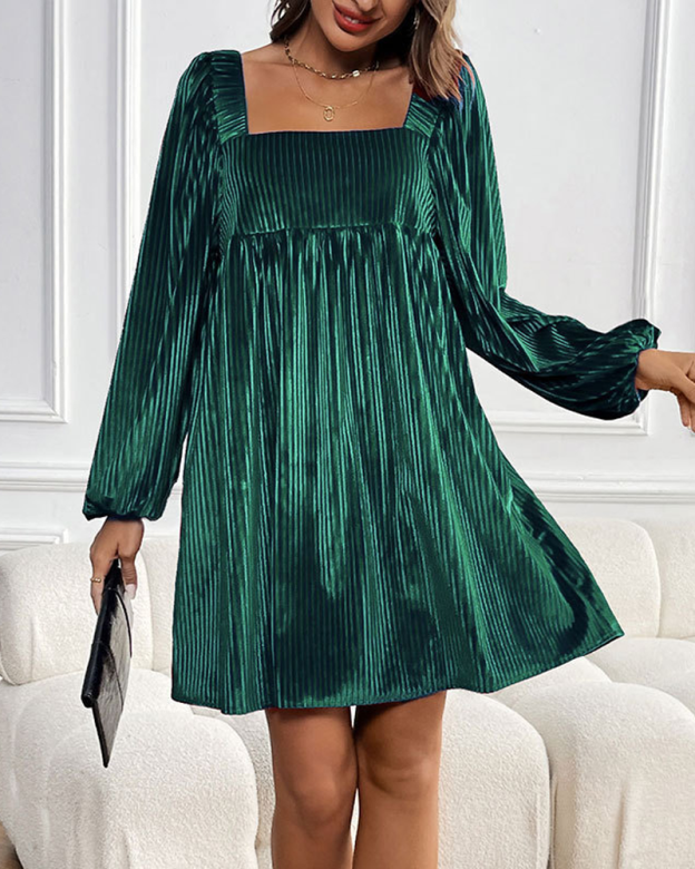 Christmas Date Dinner Elegant Loose Velvet Square Neck Dress