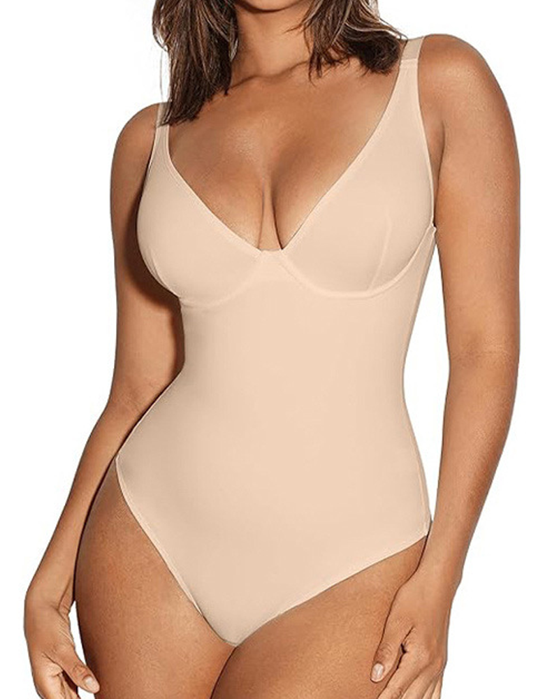 Deep V-Neck Bodysuit For Tummy Control Hip Lift And Shaping