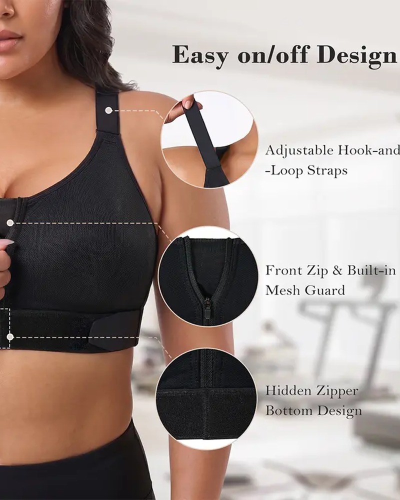 Adjustable Shoulder Straps Front Zipper High Support Workout Sports Bra (Pre-Sale)