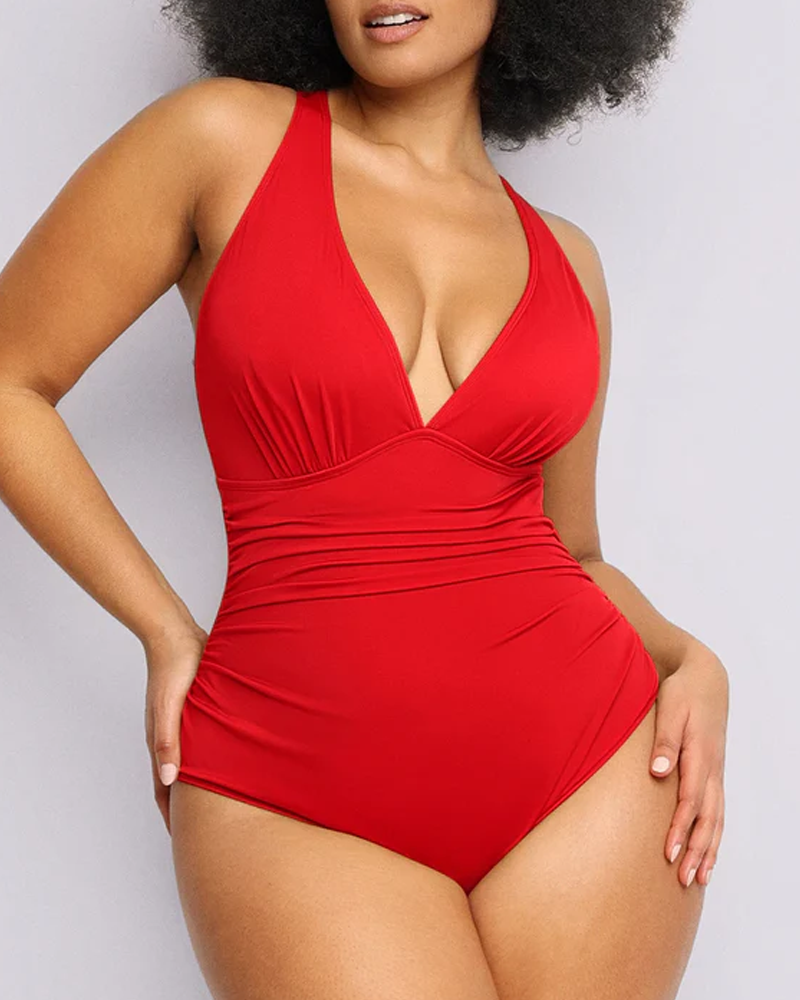 Ruched Front Tummy Control & Butt Lifter Shaping One Piece Swimsuit（Pre-Sale）