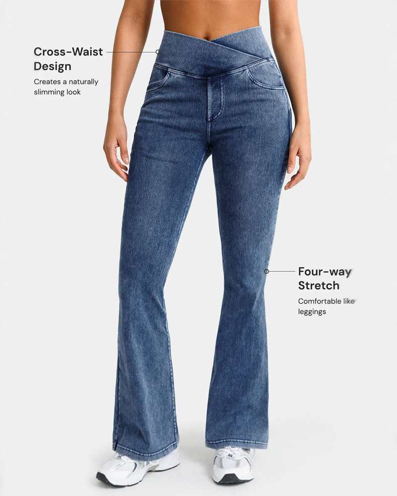 High Waist Stretch Cross Design Flare Skinny Jeans