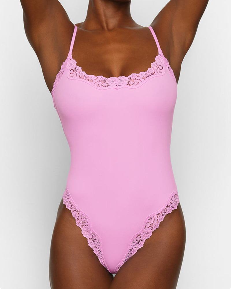 Sexy Halter-Neck Lace Bodysuit-Curvy-Faja