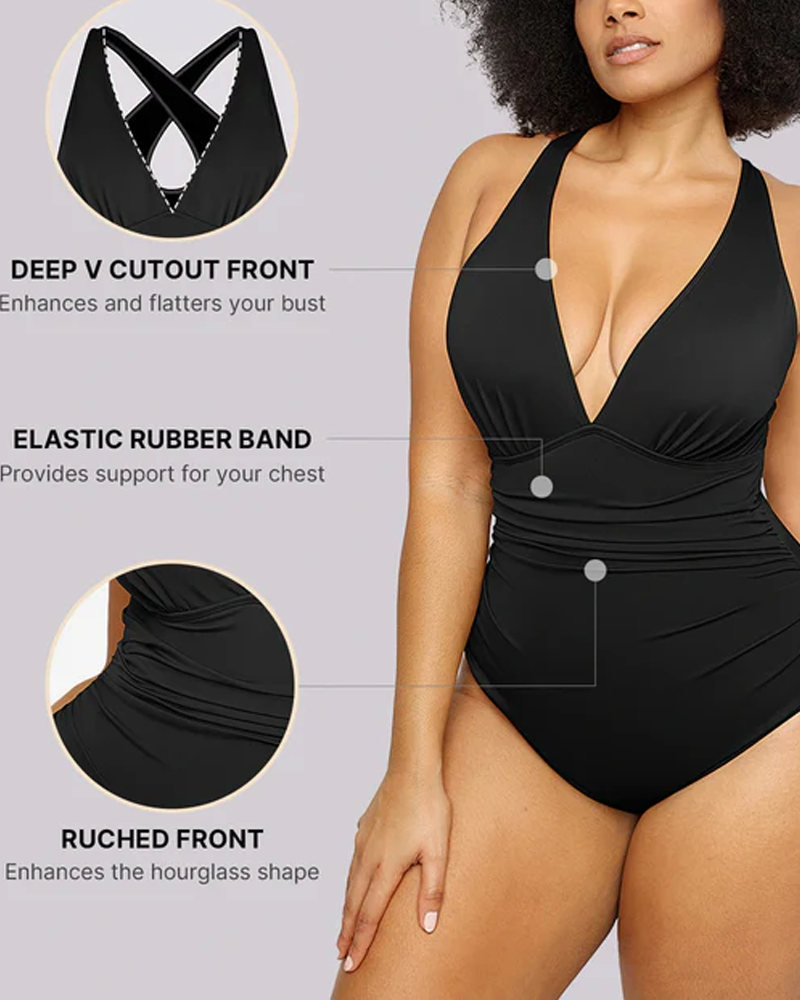 Ruched Front Tummy Control & Butt Lifter Shaping One Piece Swimsuit（Pre-Sale）
