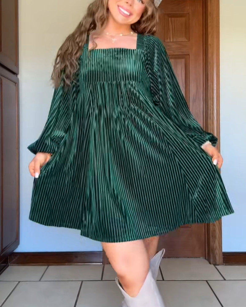 Christmas Date Dinner Elegant Loose Velvet Square Neck Dress