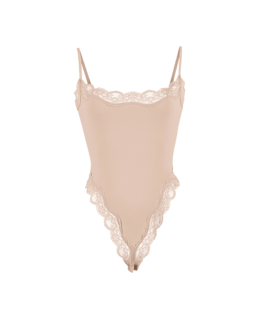 Bodysuit With Lace Trim Skin-Friendly Breathable Tight-Fitting Suspender Shapewear