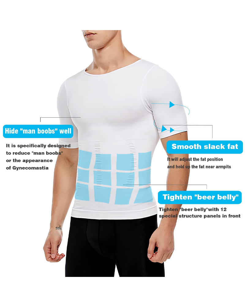 Men's Short-Sleeved Tummy Control Bottoming Body-Shaping Garment-Curvy-Faja
