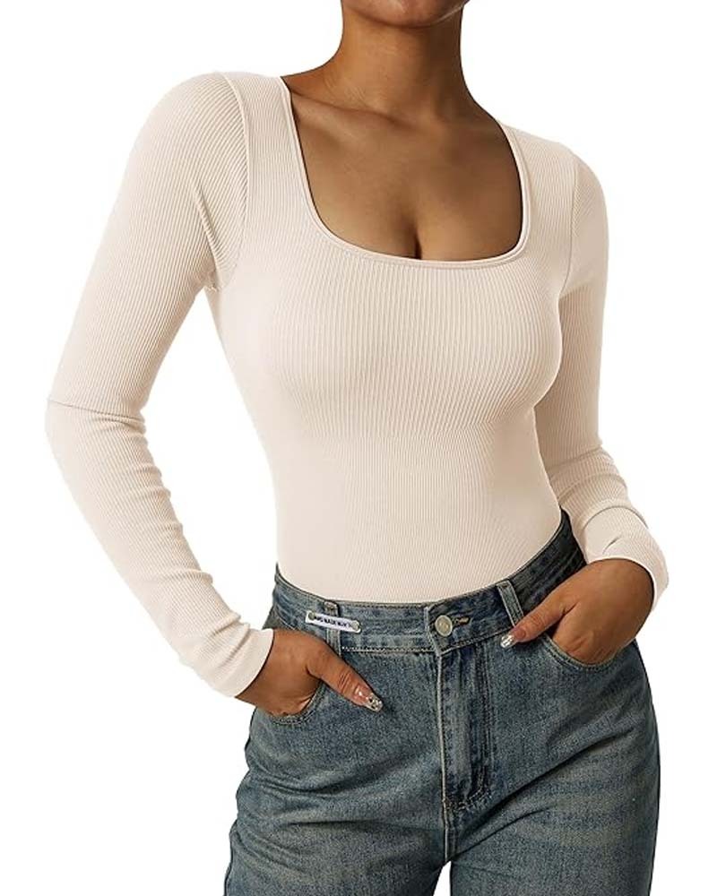 Ribbed Square Neck Bodysuit