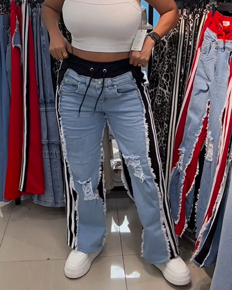 Distressed Patchwork Jeans