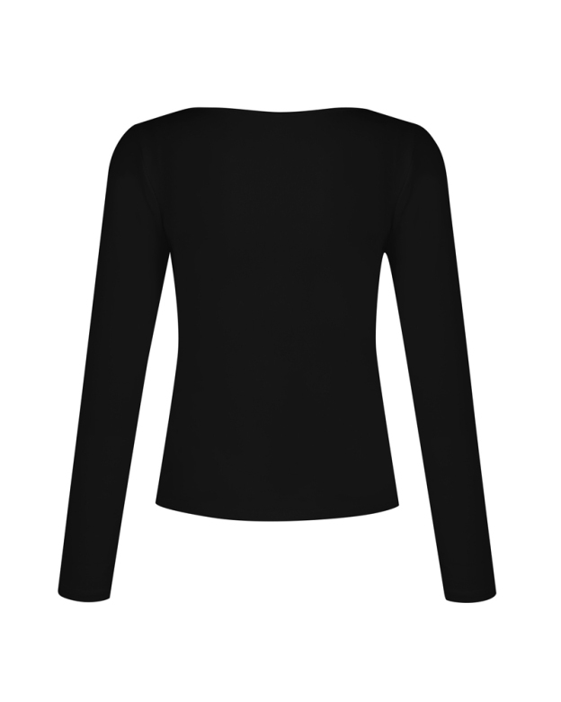 V-Neck Long-Sleeved Slim-Fit Versatile T-Shirt Top-Curvy-Faja