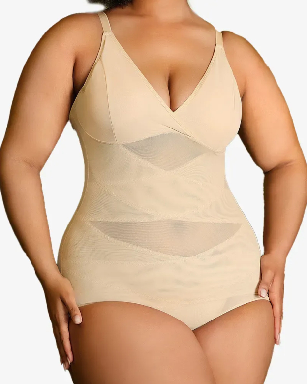 See-Through Mesh Waist-Lifting Bust-Supporting Bodysuit-Curvy-Faja