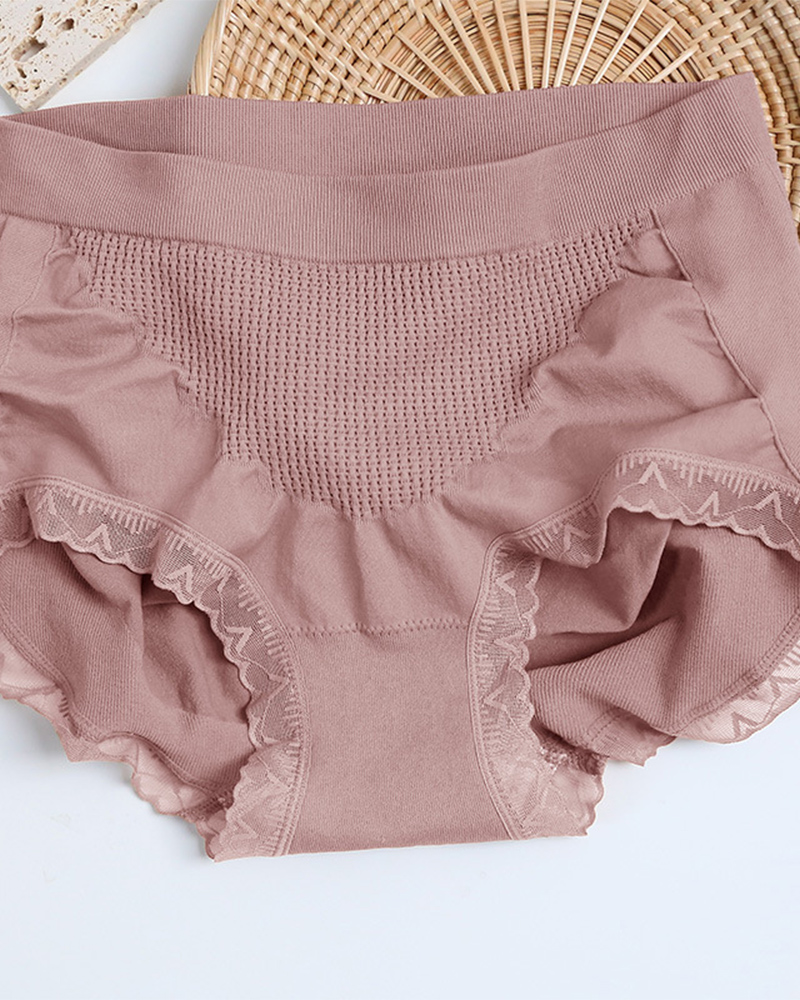 High-Waisted Lace Honeycomb Tummy-Control And Hip-Lifting Briefs-Curvy-Faja