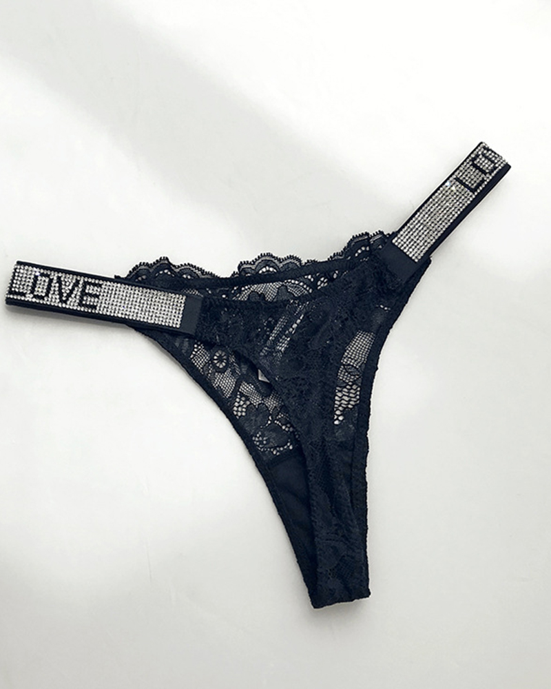 Rhinestone Sexy Lace Thong