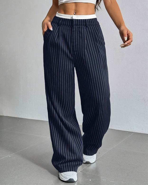 Simple Drape Loose Straight Pants-Curvy-Faja