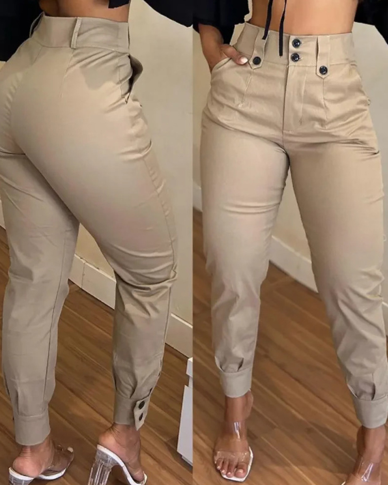 High-Rise Button-Down Cargo Pants-Curvy-Faja