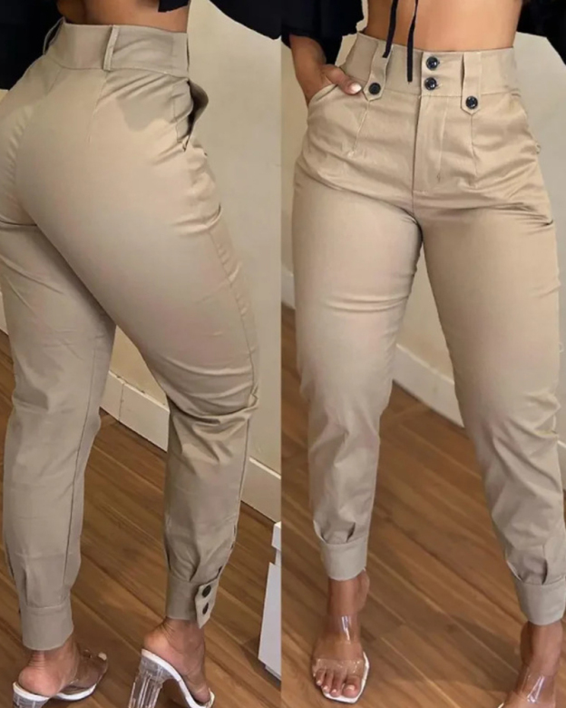 High-Rise Button-Down Cargo Pants-Curvy-Faja