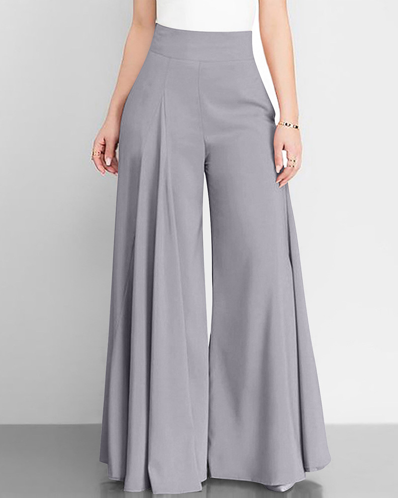 Solid Color High-Waisted Wide-Leg Pants
