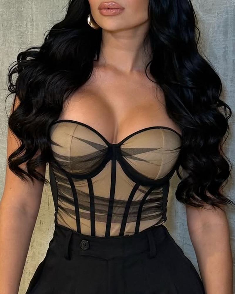 Sexy Mesh See-Through Patchwork Camisole Top
