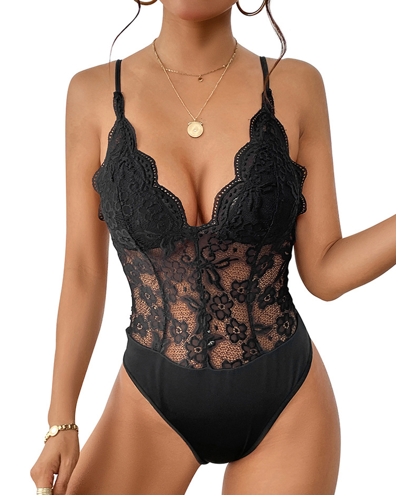 Lace Sexy Bodysuit-Curvy-Faja