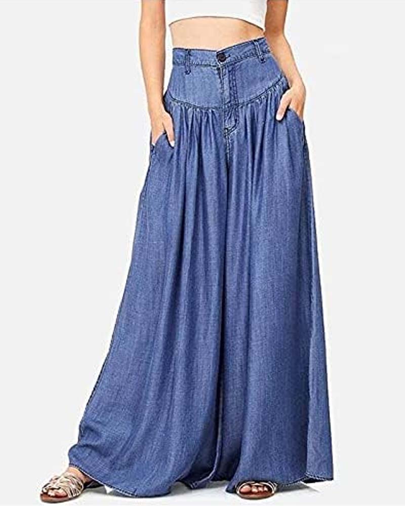 High Waist Zipper Wide Leg Denim Women Pants Jeans Casual Floor Loose Ladies Spring Longs Feminine