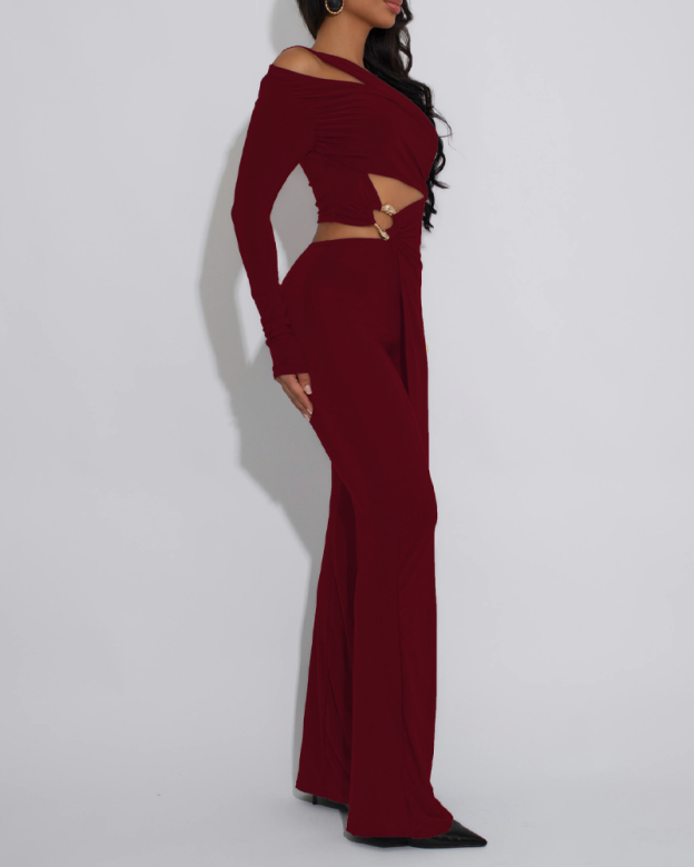Hollow-Out Slim-Fit Irregular Pantsuit