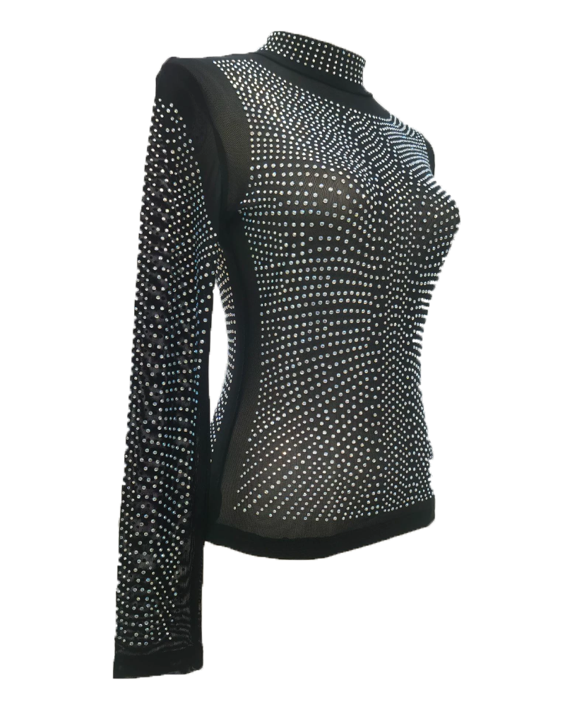 Sexy Rhinestone-Embellished Fitted Top