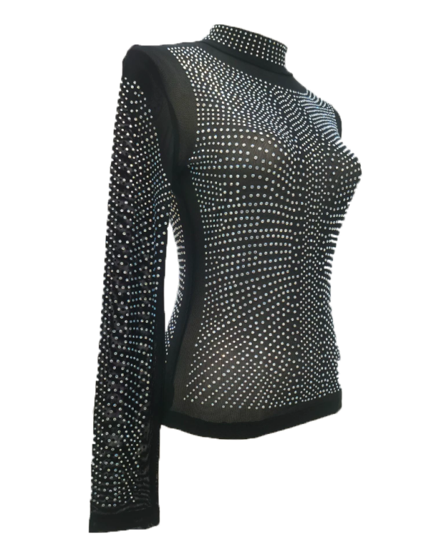 Sexy Rhinestone-Embellished Fitted Top
