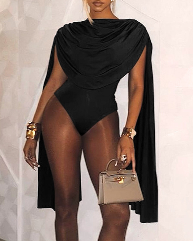 Elegant Turtleneck Shawl Triangle Bodysuit