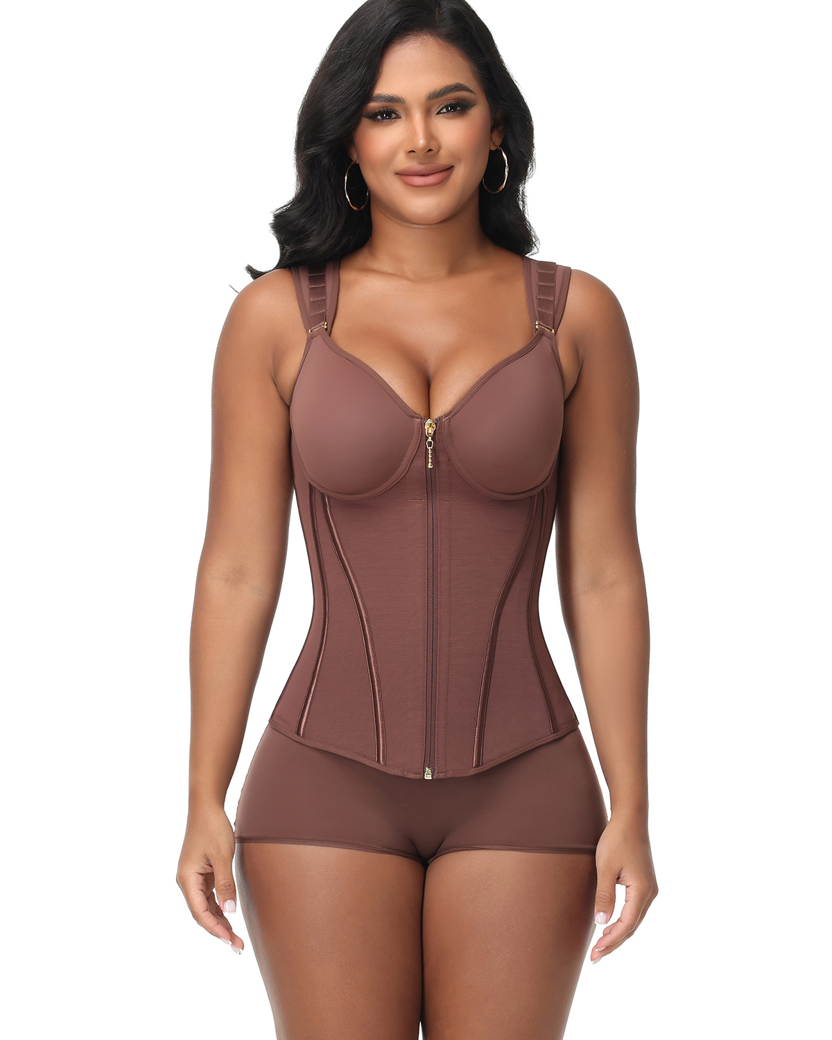 Double Compression Long Slimming Faja Waist Trainer Zipper Vest  with Bra