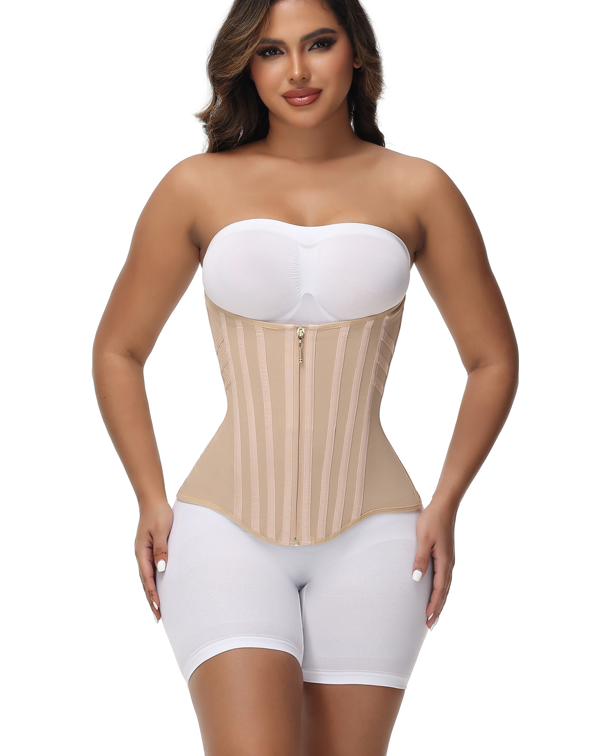Women's Tummy-Control Waist Trainer with Front Zipper and Vertical Support Bones