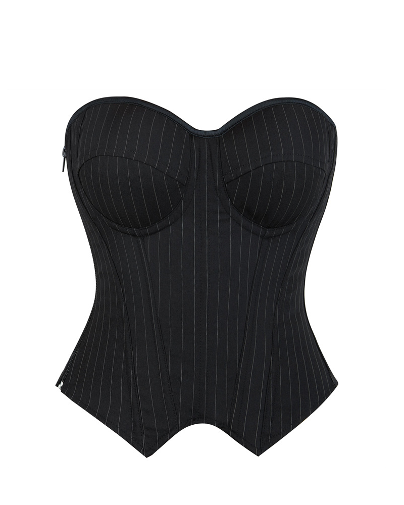 Striped Suit With Built-In Underwire Bra Cups Side Zipper And Herringbone Corset.