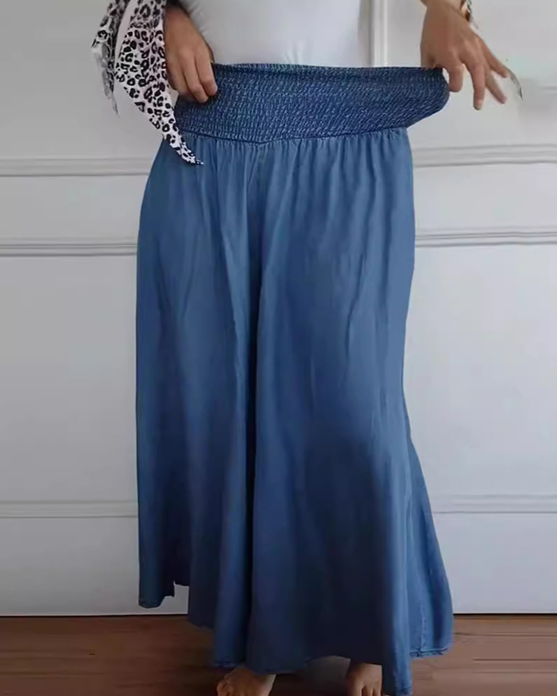 Wide Leg Elastic Waistband Trousers And Long Dress-Curvy-Faja