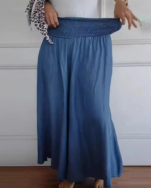 Wide Leg Elastic Waistband Trousers And Long Dress-Curvy-Faja